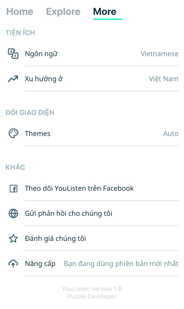 Cá nhân hoá hơn ở mục cài đặt giúp hẹn giờ tắt trình phát nhạc; đổi quốc gia sang các nước khác như Mỹ, Anh… nếu bạn không muốn mặc định xem các bảng xếp hạng nhạc hot của Việt Nam.