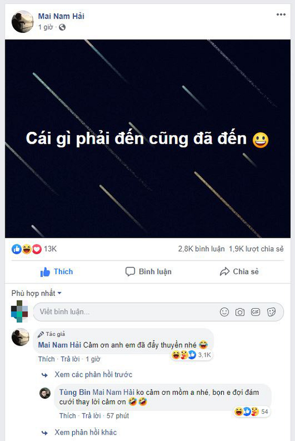 Ngay chiều hôm nay, trên trang cá nhân của Booman cũng đăng trạng thái ngầm xác nhận thông tin trên là đúng. Ở phần bình luận, nam streamer thậm chí còn lên tiếng cảm ơn cộng đồng fan và game thủ đã nhiệt tình ''đẩy thuyền''.