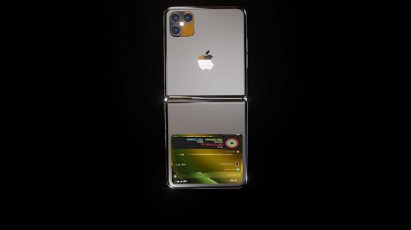 iPhone 12 màn hình gập lấy cảm hứng từ Galaxy Z Flip của Samsung với thiết kế gập đôi màn hình theo trục ngang. Màn hình phụ cỡ lớn được trang bị ở bên ngoài để hiển thị các thông báo cũng như các chức năng , phím tắt.