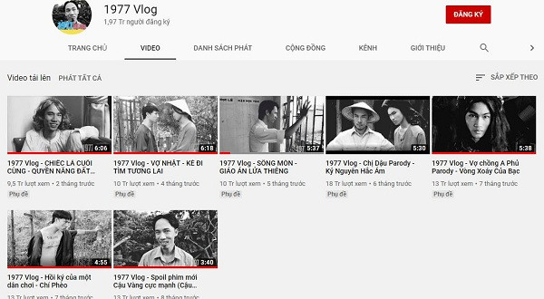 Hiện tại kênh Youtube 1977 Vlog đang sở hữu 1,97 triệu lượt đăng ký. Kênh chỉ có 7 video nhưng tổng lượt xem thu được đã lên tới hơn 89 triệu views.