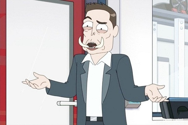 Thêm một series hoạt hình khác đưa hình tượng Elon Musk vào phim của mình là là Rick and Morty. Ông đổi tên thành Elon Tusk và vào vai CEO của 1 công ty ô tô có tên Tuskla và sở hữu ngoại hình hơi quá dị với 2 cặp ngà (tusk) ở khóe miệng.