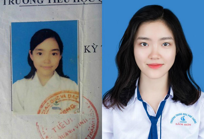 Hà Thu Nguyệt (sinh năm 2001) trở nên nổi tiếng sau 1 đêm bởi những tấm hình so sánh ảnh thẻ ngày ấy và bây giờ.