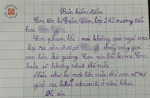 Bản kiểm điểm với lời hứa “có một không hai” của học sinh lớp 2.