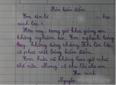 Bản kiểm điểm này thu hút sự chú ý từ CĐM vì sự thật thà, nghiêm túc nhưng lại rất ngây ngô đáng yêu của em học sinh lớp 4.