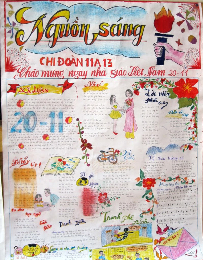 Không chỉ là hoạt đông thi đua, báo tường còn giúp gắn kết tình thầy trò. Giúp những người thầy, người cô thêm yêu nghề cầm phấn, yêu học sinh hơn.