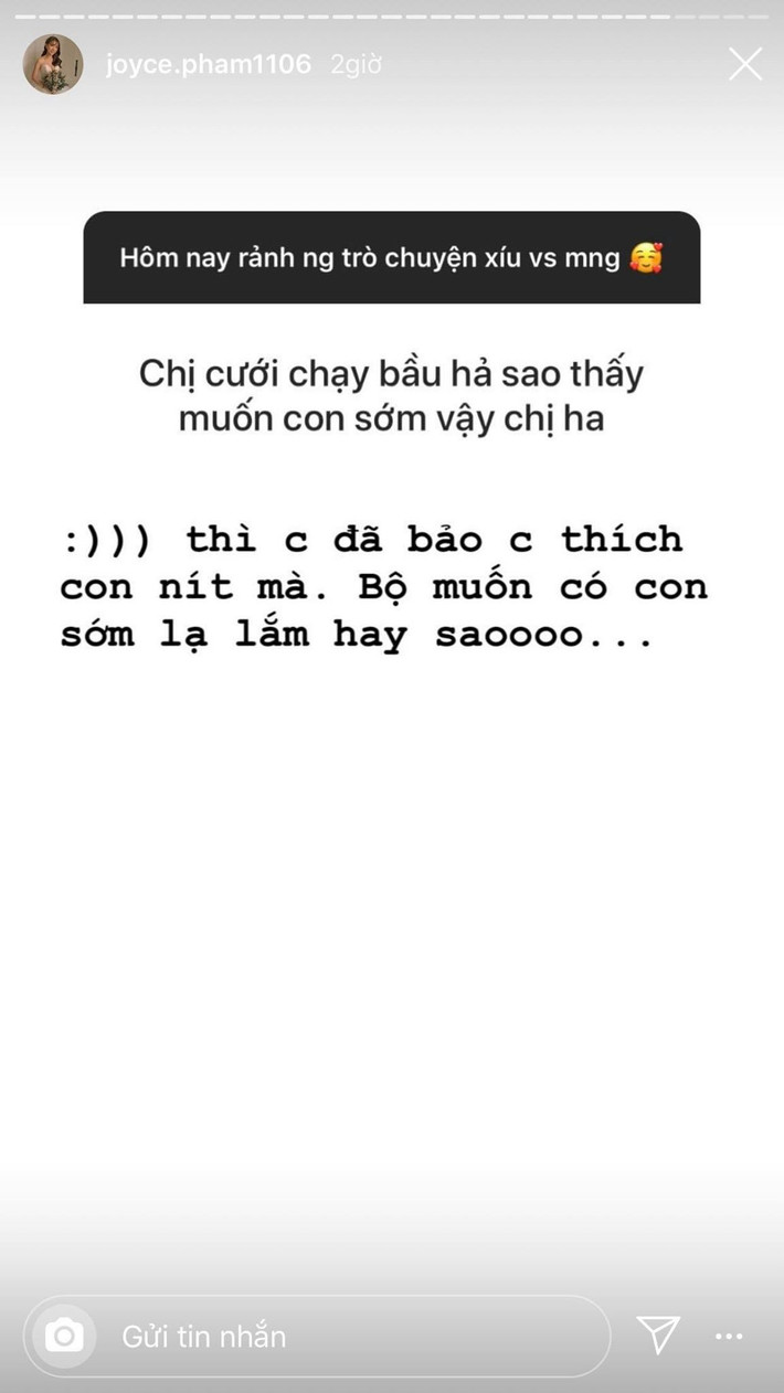 Nhiều người cho rằng Joyce "bé lái" vô cùng mượt khi gặp phải câu hỏi có phần riêng tư này. "Ai hỏi vô duyên ghê", "Pha cua quá mượt luôn, thế này thì trả lời cũng như không mà" là ý kiến của 1 số dân mạng.