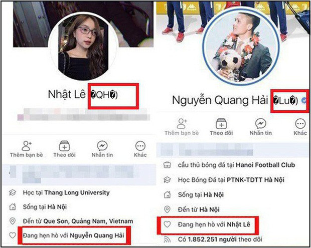 Từ tháng 7/ 2019, cặp đôi Quang Hải - Nhật Lê dính tin đồn chia tay khi bất ngờ bỏ đi dòng trạng thái đang hẹn hò với người kia trên Facebook.