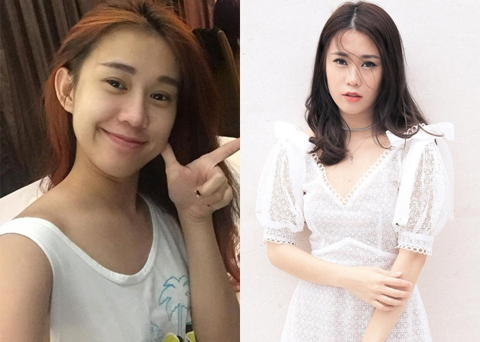 Ngọc Thảo sở hữu cặp chân mày đẹp, đôi môi hồng và nước da trắng nên so với khi trang điểm cầu kỳ để đi dự sự kiện thì mặt mộc của cô trông không quá khác biệt.