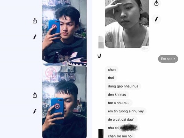 Mới đây, câu chuyện cắt tóc của anh chàng có tên nickname Nguyễn Hữu Thọ thu hút sự chú ý của CĐM. Cụ thể, Thọ chia sẻ đoạn chat với người yêu sau khi thông báo về kiểu tóc mới cắt của mình. Kèm theo đó là caption ngắn gọn nhưng hết sức đủ ý: "Trước và sau khi cắt tóc cùng biểu cảm của người yêu". - Ảnh: Nguyễn Hữu Thọ