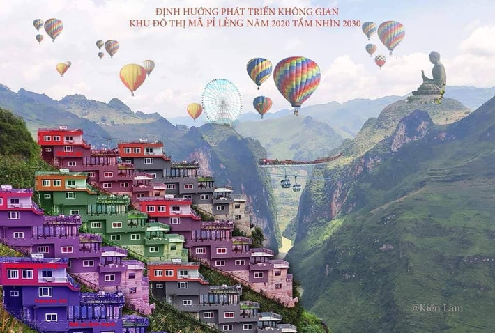 Một cư dân mạng thể hiện sự phẫn nộ của mình bằng tấm ảnh Photoshop Mã Pì Lèng khi bị công nghiệp hoá, mất đi toàn bộ sự hùng vĩ, vẻ đẹp hoang sơ vốn có của con đèo.