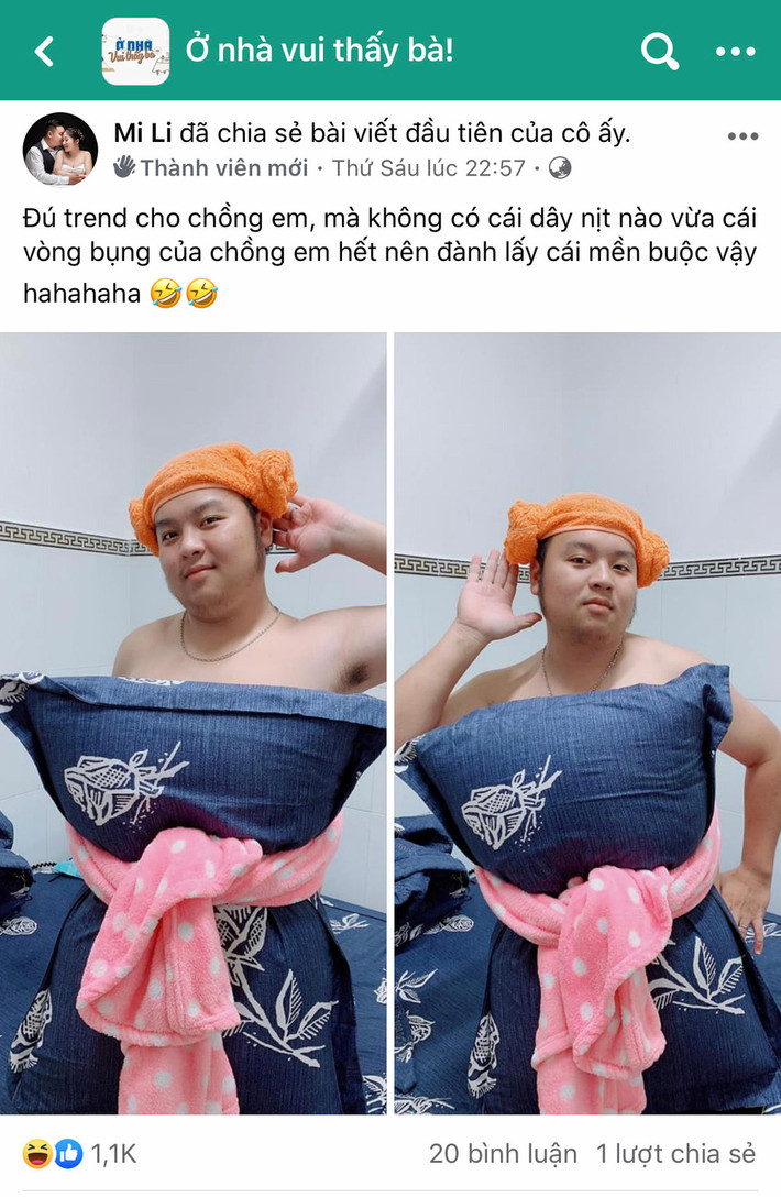 Dạo gần đây, vì đang rảnh rỗi nên dân mạng tạo ra rất nhiều trend mới có thể áp dụng ngay tại nhà mà chẳng cần đi đâu xa. Nào là hắt bát nước có thả cánh hoa hay lấy gối thay váy để chụp hình,... đủ trò mà ai cũng có thể áp dụng.