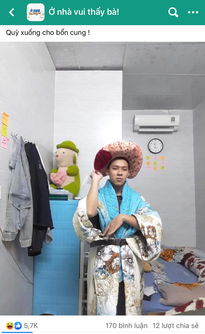 Anh chồng này thiết kế trang phục từ đủ thể loại chăn ga, mền gối. (Ảnh: Chụp màn hình/Quốc Trường)