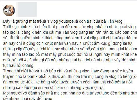 Nhiều người cho rằng, hành động của con trai bà Tân Vlog là nhẫn tâm, thiếu văn minh và không nên tuyên truyền rộng rãi như vậy.