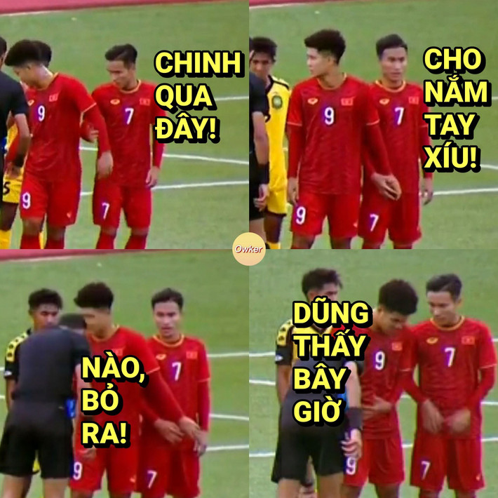 Không chỉ gây chú ý bởi phong độ xuất sắc, Hà Đức Chinh và Triệu Việt Hưng còn khiến người hâm mộ được phen cười muốn tắt thở khi tình tứ cầm tay nhau trên sân.