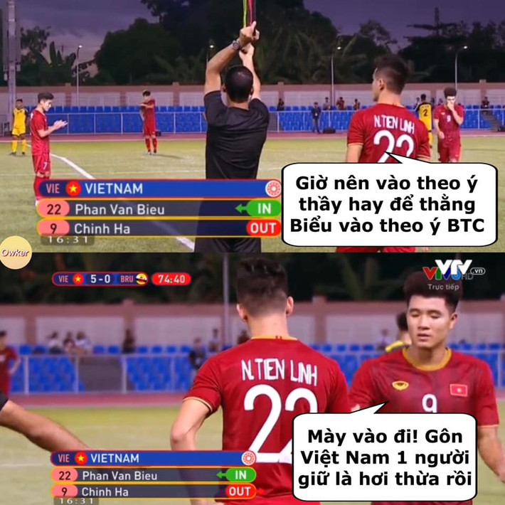 Bên cạnh đó, việc ban tổ chức liên tục nhầm lẫn tên các cầu thủ tuyển U22 Việt Nam cũng tạo ra những tình huống "dở khóc dở cười". Thủ thành Phan Văn Biểu được cài vào đá tiền đạo thay Hà Đức Chinh và Đình Trọng đang chấn thương ở nhà cũng bị gọi tên vào thi đấu?