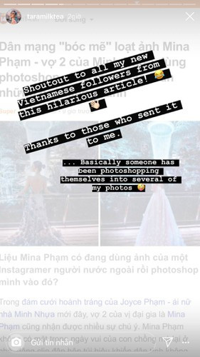 Sau khi sự vụ đến hiện tại Tara, cô nàng sớm có động thái đáp trả cực gắt bằng việc đăng lên story tài khoản Instagram với hơn 1.3 triệu lượt theo dõi.
