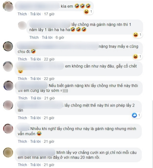"Nếu biết gánh nặng khi lấy chồng thế này thôi thì em cũng lấy từ sớm", "Lấy chồng mệt thế em xin phép được lấy hai lần" - Dân mạng hài hước bình luận bên dưới hình ảnh cô dâu.