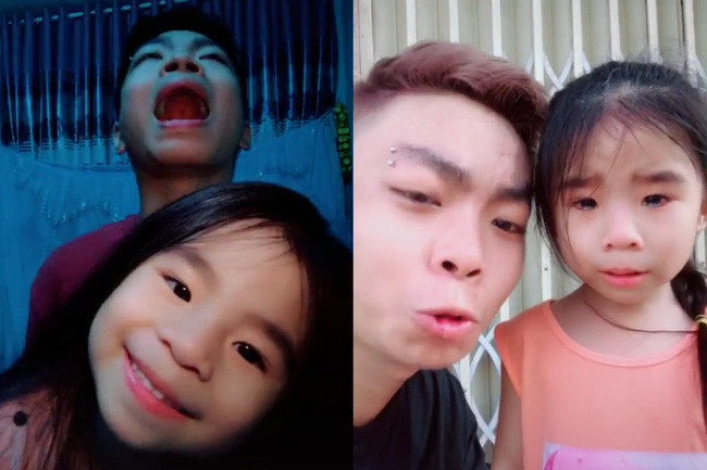 Cặp đôi anh trai - em gái Đức Kòi và Kẹo cũng được dân mạng quan tâm với loạt clip trêu và doạ em gái đi học khiến bé phải khóc thét.