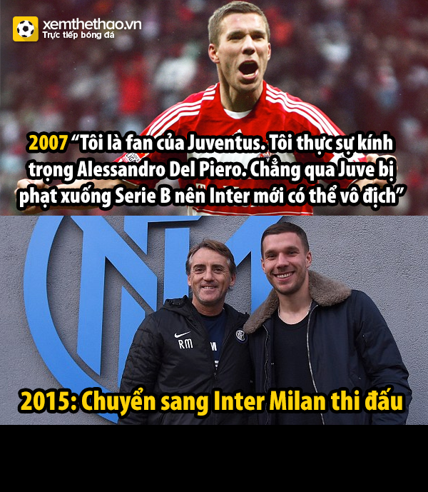 Podoski năm 2007 thật khác so với năm 2015.