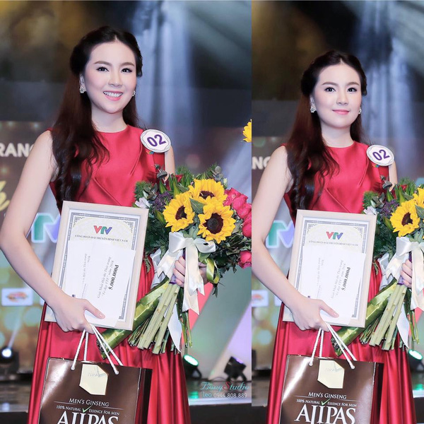 Mai Ngọc khi nhận giải "MC xinh đẹp nhất VTV" vào năm 2016.