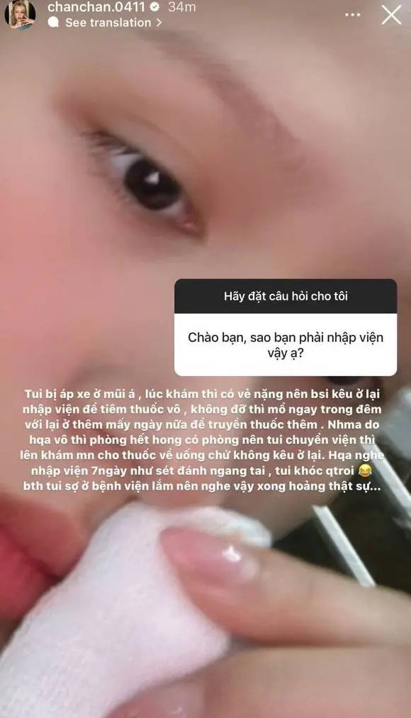 Mới đây, hình ảnh Xoài Non (Phạm Trang, SN 2002) nhập viện khiến người hâm mộ không khỏi lo lắng. Theo đó, người đẹp đăng một bức ảnh đi khám, lấy máu và nhận thông báo phải ở trong viện cả tuần.