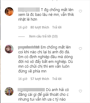 Tuy nhiên bên dưới phần bình luận, nhiều người vẫn để lại những bình luận vô cùng khiếm nhã: "Chống mắt lên xem hả hê, hạnh phúc được bao lâu", "Dù có thế nào cũng không ưa nổi chị này, cứ giả tạo sao sao ấy".