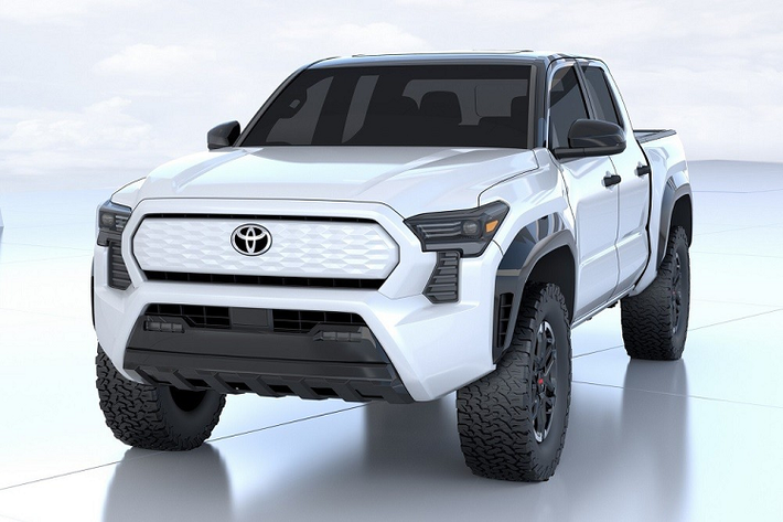 Ngoài ra, Tacoma thế hệ mới còn mang trên mình ngoại hình gần như giống hệt mẫu xe concept thuần điện từng được hãng Toyota hé lộ vào tháng 12/2021. Tuy nhiên, chiếc Toyota Tacoma trong hình ảnh rò rỉ lại được trang bị lưới tản nhiệt trên đầu xe. Do đó, đây rõ ràng là xe dùng động cơ đốt trong thay vì ôtô điện.