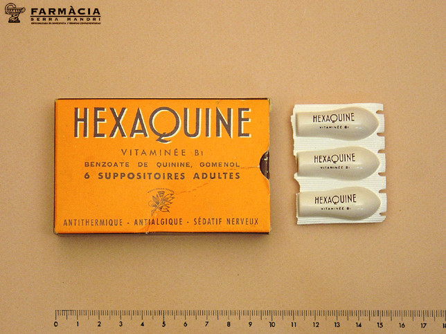 HEXAQUINE. Chỉ định: chuột rút cơ bắp. Tác dụng phụ: rối loạn nhịp tim, giảm tiểu cầu, dị ứng nghiêm trọng (15%).