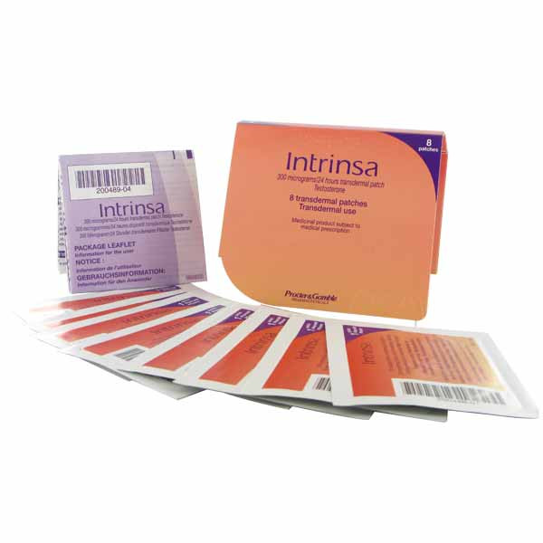INTRINSA (Miếng dán). Chỉ định: Ham muốn thấp ở phụ nữ sau khi cắt bỏ buồng trứng và tử cung. Tác dụng phụ: Phát triển các đặc tính sinh học nam (giọng trầm hơn, khàn hơn), mụn trứng cá, các rối loạn tim mạch và gan, tăng cân.