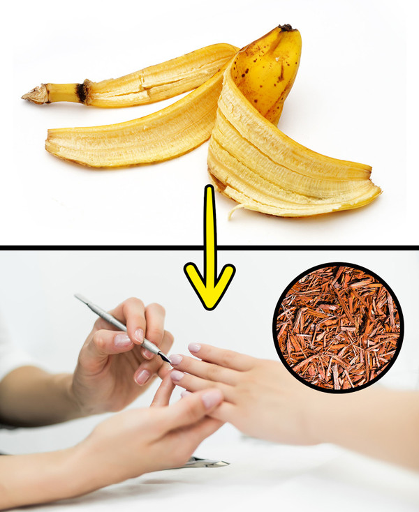 Vỏ chuối rất giàu enzyme, chúng có khả năng làm mềm vùng da ở cạnh móng, giúp bạn dễ dàng loại bỏ xước măng rô. Nên xoa 15 phút trước khi bạn có ý định làm móng.