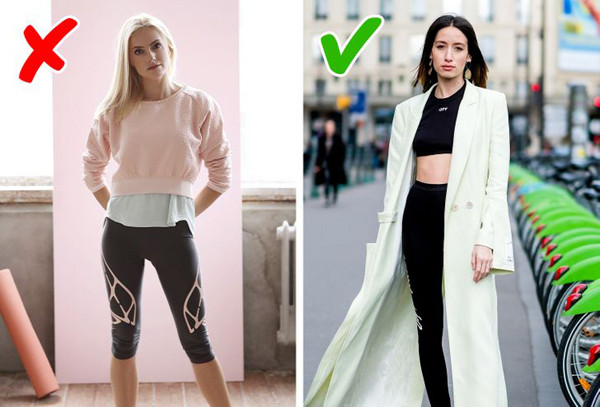 Chân to phối với legging dáng ngắn. Legging ngắn rất phổ biến trong những ngày hè nóng bỏng. Điểm trừ của thiết kế này là nó mang lại cảm giác chân người mặc to hơn so với thực tế.