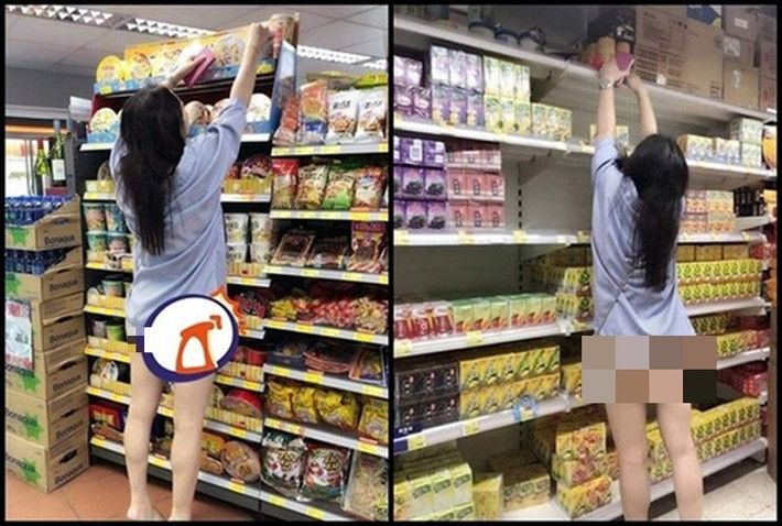 Mặc đồ kiệm vải, cô gái thản nhiên đi lại trong siêu thị khiến những người xung quanh ngượng đỏ mặt. (Ảnh: Internet)