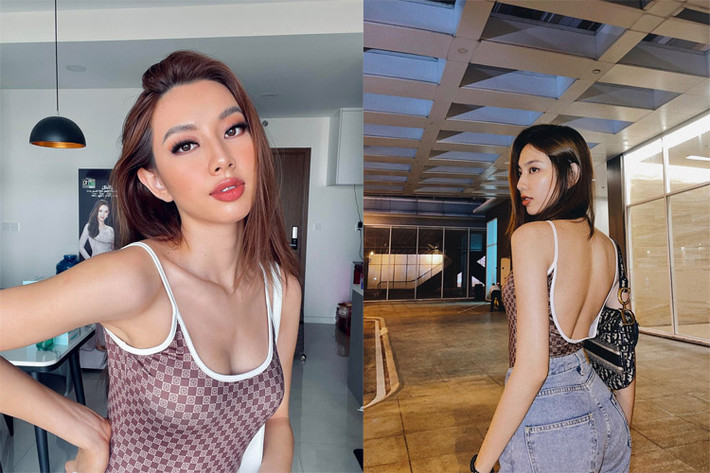 Chỉ với áo hai dây ôm sát khoe một phần vòng 1 và gần trọn vùng lưng kết hợp với quần jeans cạp cao, Thuỳ Tiên đã đủ sức hút mọi ánh nhìn.
