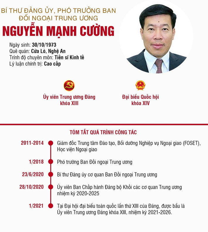 Tóm tắt quá trình công tác của ông Nguyễn Mạnh Cường.