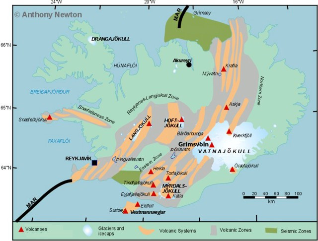 Cơ quan Khảo sát địa chất Hoa Kỳ (USGS) đã xuất bản tấm bản đồ mô tả hơn 1.500 núi lửa, 44.000 trận động đất và 170 hố thiên thạch cũng như các mảng kiến tạo lớn, nhỏ. Khoảng 60 trong số 550 núi lửa đang đã từng hoạt động trong lịch sử của Trái đất phun trào mỗi năm.