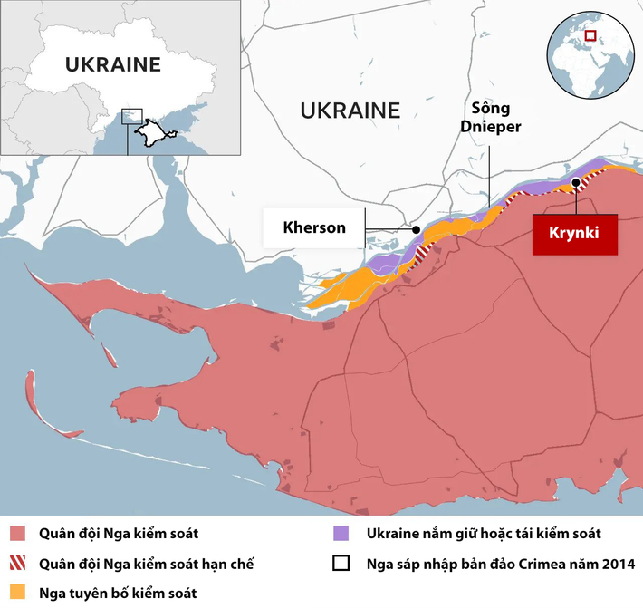 Làng Krynki nằm ở tả ngạn (hay phía nam) sông Dnieper và có vị trí chiến thuật rất quan trọng. Vào tháng 10 năm ngoái, Quân đội Ukraine đã xây dựng một đầu cầu tại đây, đây là một trong số ít công trình được Quân đội Ukraine thực hiện sau thất bại trong cuộc phản công mùa hè.