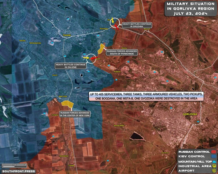Trên chiến trường trung tâm Donbass, Quân đội Nga đã bao vây thành phố Toretsk từ ba phía và tiến công vững vàng. Cuộc tấn công đa hướng vào Pokrovsk, căn cứ tiếp tế quan trọng của Quân đội Ukraine, cũng tiến triển đến mức lực lượng tấn công Nga bắt đầu mở ra mặt trận mới.