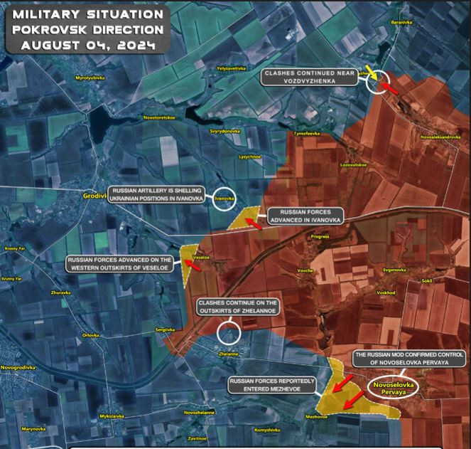 Quân đội Nga tiếp tục tiến về hướng thành phố Pokrovsk ở phía đông tỉnh Donetsk, miền đông Ukraine. Để bắt đầu tấn công trực tiếp vào một trong những trung tâm liên lạc hậu cần chính của Quân đội Ukraine ở khu vực Donbass, các đơn vị của Nga cần phải vượt qua toàn bộ tuyến phòng thủ vòng ngoài của Ukraine tại các khu vực đông dân cư gần Pokrovsk.