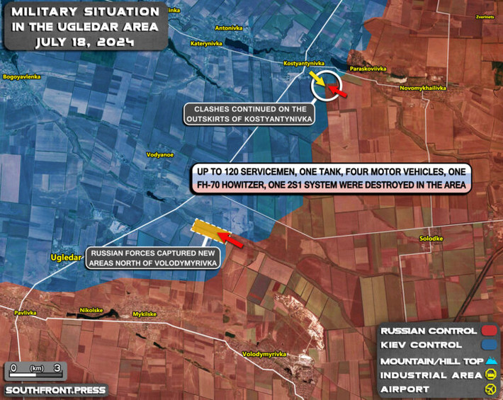 Ở phía nam Donetsk, tình hình Quân đội Ukraine không thuận lợi, nhiều lữ đoàn trưởng đã bị cách chức, có vẻ như họ đang thực sự lâm vào hoàn cảnh rất khó khăn. Dù không nhanh như hướng Toretsk-New York, nhưng quân Nga đã bất ngờ đột phá đến đường cao tốc 00532, ở phía bắc cứ điểm Ugledar.