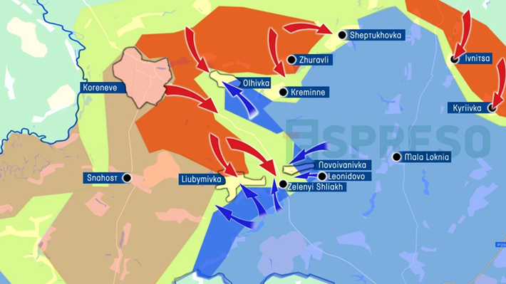 Đặc biệt việc quân Nga tái chiếm các làng Zeleny Shlyakh, Novoivanovka, Leonidovo và Malaya Loknya, giúp họ khép kín vòng vây xung quanh Lyubimovka, Tolstoy Lug và Pogrebki, nơi quân Ukraine vẫn còn hiện diện.