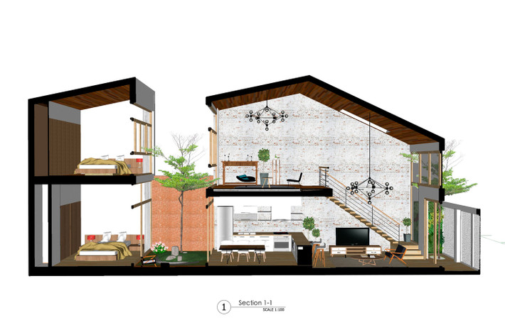 Phối cảnh tổng thể của ngôi nhà ống độc đáo.