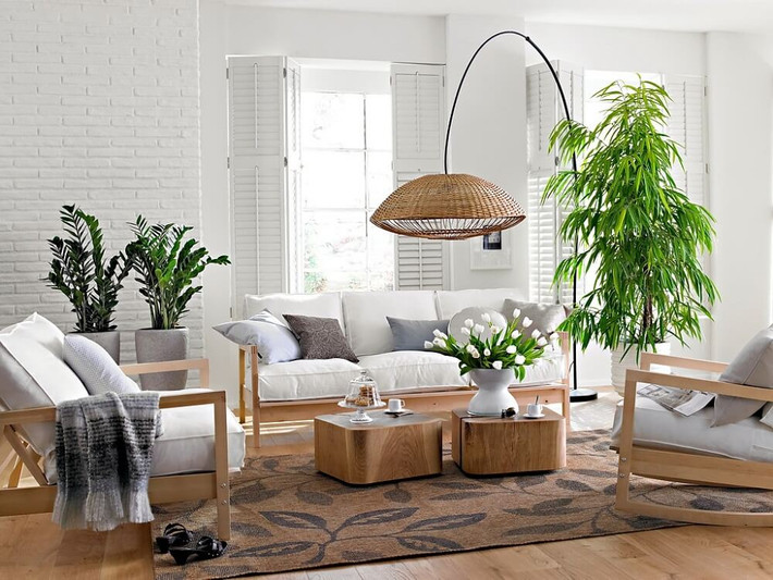 Do đó, đây là nơi rất thích hợp để bạn bày những chậu cây cảnh với kích thước và chủng loại đa dạng, giúp phòng khách thêm sang trọng, đẹp đẽ hơn. Ảnh: Ea.
