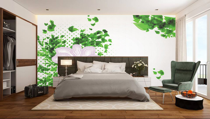 Nếu chỉ dùng giấy dán ở một khoảng tường đầu giường trong phòng ngủ để trang trí, bạn có thể lựa chọn những mẫu giấy với họa tiết cầu kỳ, to bản để tạo điểm nhấn. Ảnh: Giaydantuongcnc.