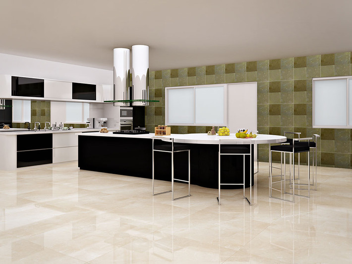 Gạch ceramic chống trơn trượt, chống bám bẩn tốt cũng là loại vật liệu được nhiều gia đình lựa chọn để ốp sàn bếp. Ảnh: Duylongvina.