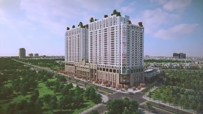Hiện tại khối nhà cao tầng đã được cất nóc, đang trong giai đoạn hoàn thiện các công việc như trát bên trong và bên ngoài tòa nhà, lắp kính, hệ thống PCCC… Ảnh: Dinhgianhadat.