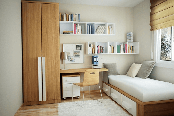 Việc chọn nội thất đơn giản cũng khiến phòng ngủ dù chật hẹp nhưng vẫn rất thoáng. Ảnh: Setdecor.