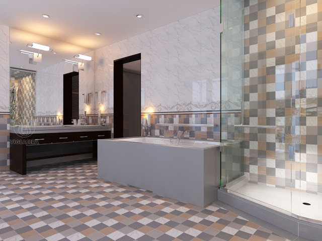 Gạch ceramic là vật liệu được nhiều người lựa chọn để lát sàn nhà tắm. Ảnh: Gachviglacera.