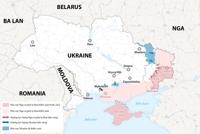 Chưa kể tới việc, Nga đã lên tiếng cảnh báo về việc tấn công vào miền Đông Ukraine - cũng đồng nghĩa với việc tấn công vào lãnh thổ Nga - vì khu vực này đã được sáp nhập. Điều này có thể khiến xung đột Nga - Ukraine vượt ra khỏi khuôn khổ của một "Chiến dịch Quân sự Đặc biệt", trở thành xung đột vũ trang quy mô lớn.