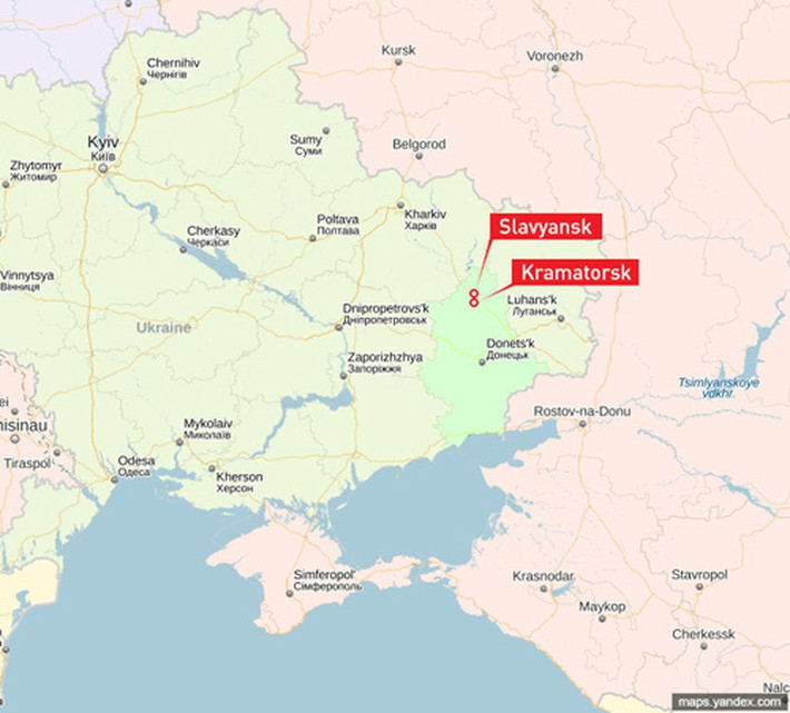Tại khu vực Donetsk, Quân đội Nga đang tập trung đánh chiếm hai thành phố quan trọng là Slovyansk và Kramatorsk; cả hai thành phố này, từng bị lực lượng dân quân do Nga hậu thuẫn, chiếm đóng trong thời gian ngắn vào năm 2014 và sau đó đã bị chính phủ Ukraine chiếm lại.