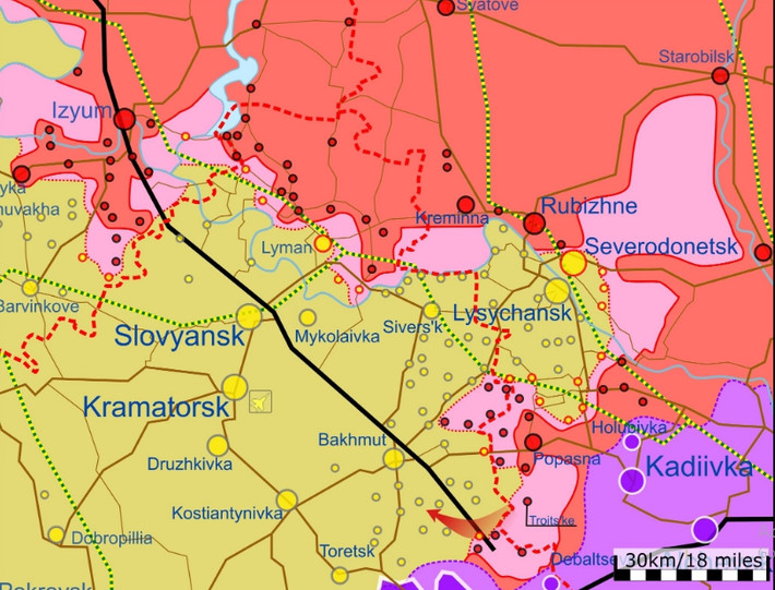 Chưa kể đến khu vực Kharkov hay Odessa và toàn bộ khu vực phía đông sông Dnepr; mà thậm chí ở vùng Donbass, Quân đội Nga vẫn chưa tiếp cận được thành phố Slavyansk, cứ điểm phòng thủ nòng cốt của Quân đội Ukraine.